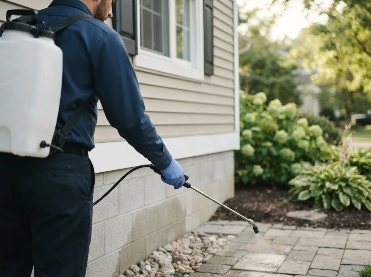 Pest control technician inspecting a home in Pomfret, MD